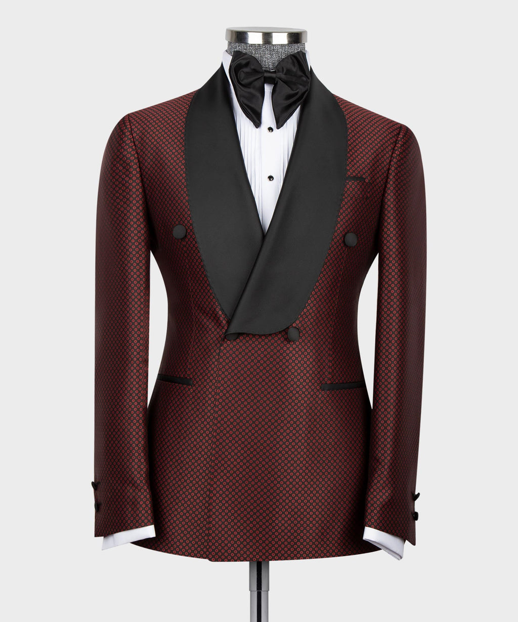 Red Pin-Dot Black-Lapel Double-Breasted Classic Tuxedo