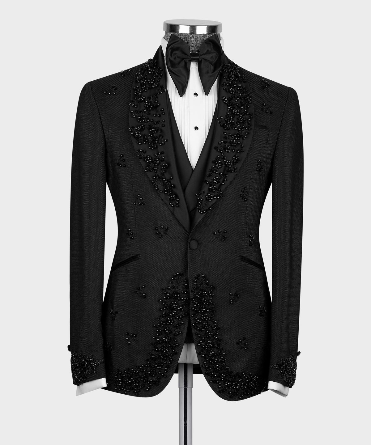 Black-Crystal Jeweled Statement Tuxedo