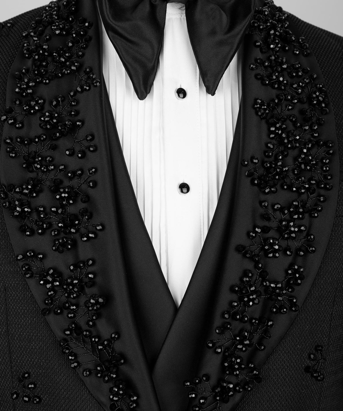Black-Crystal Jeweled Statement Tuxedo
