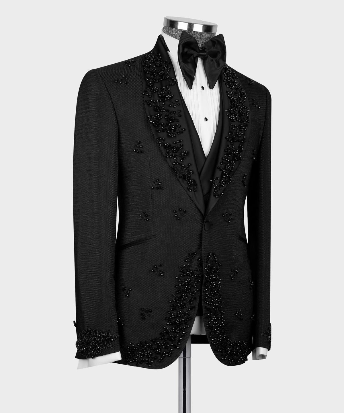 Black-Crystal Jeweled Statement Tuxedo