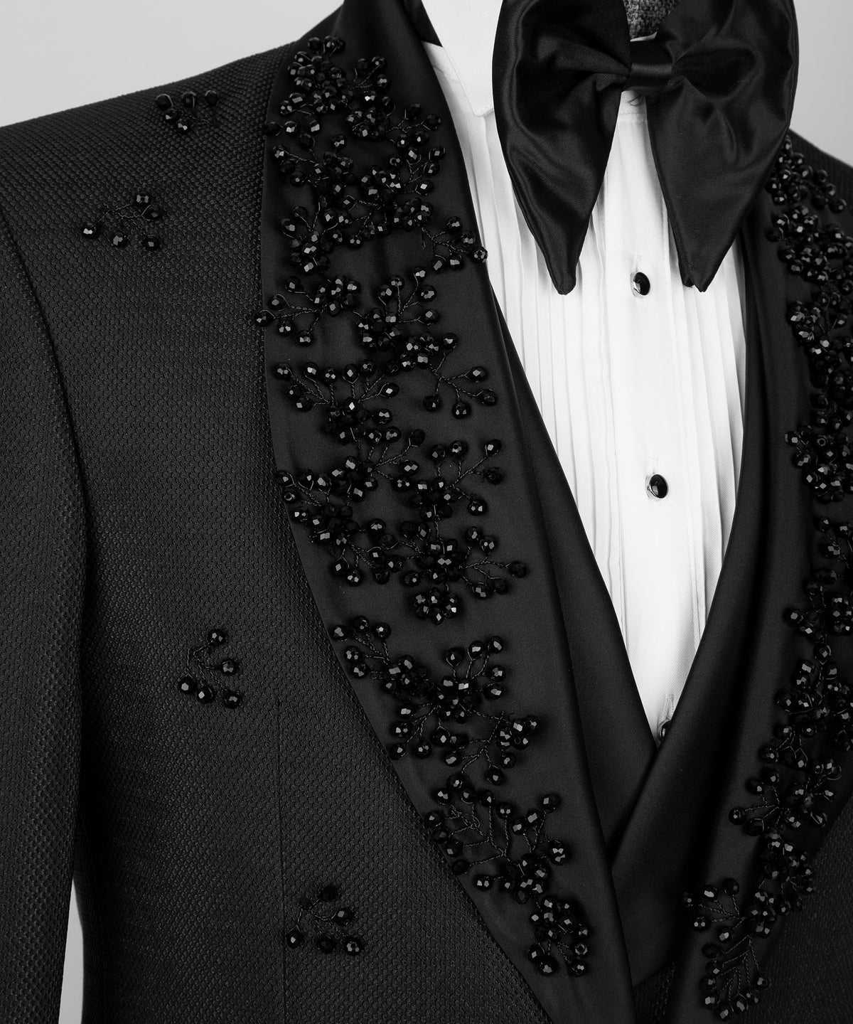 Black-Crystal Jeweled Statement Tuxedo