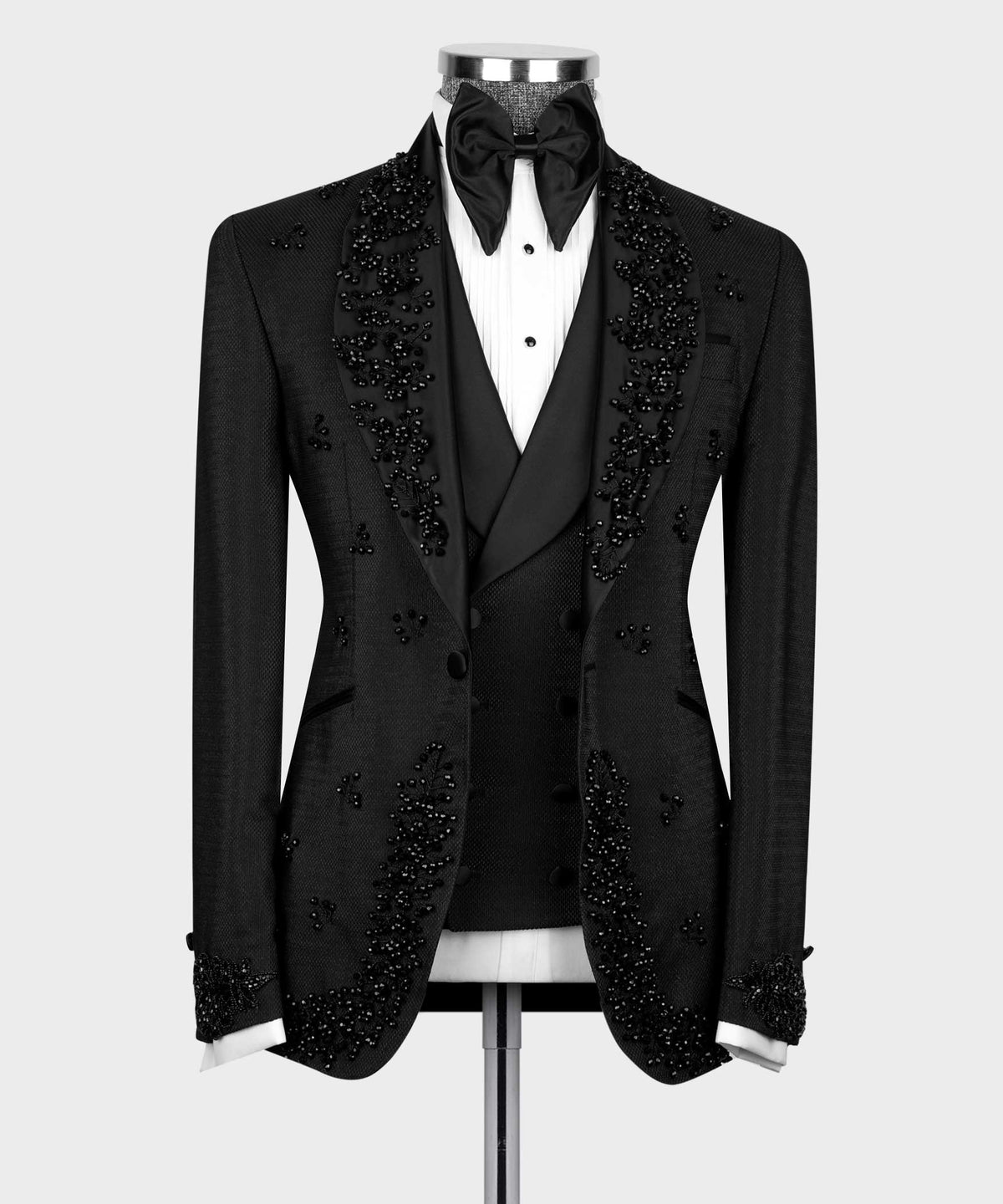 Black-Crystal Jeweled Statement Tuxedo