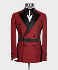Red and Black Self Belted Double-Breasted Tuxedo