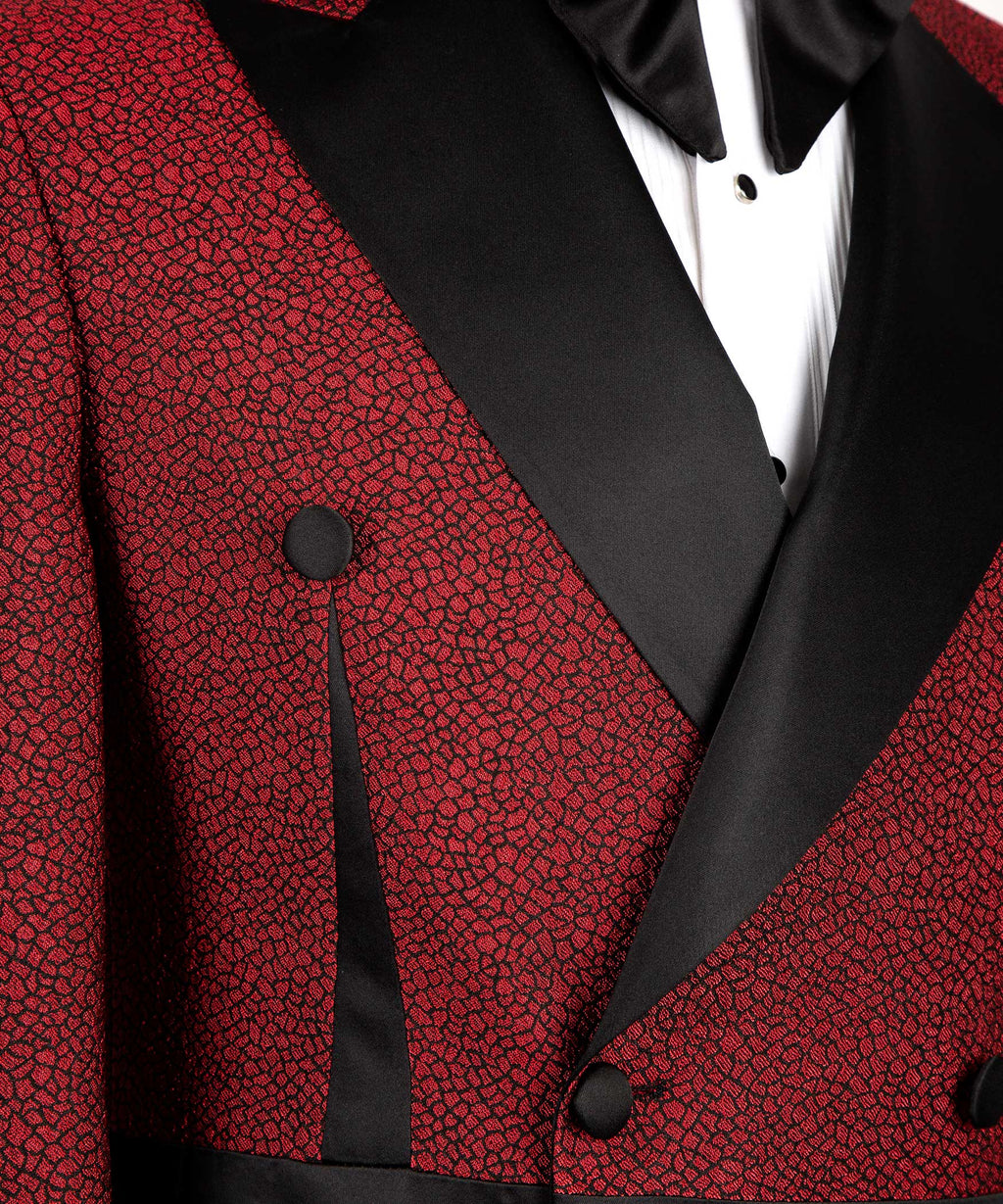 Red and Black Self Belted Double-Breasted Tuxedo