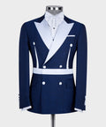 Blue and White Self Belted Double-Breasted Tuxedo