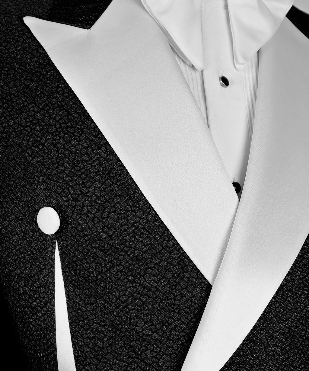Black and White Self Belted Double-Breasted Tuxedo - Style 02
