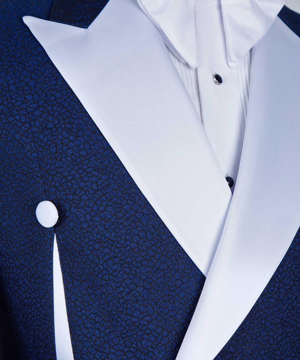 Blue and White Self Belted Double-Breasted Tuxedo