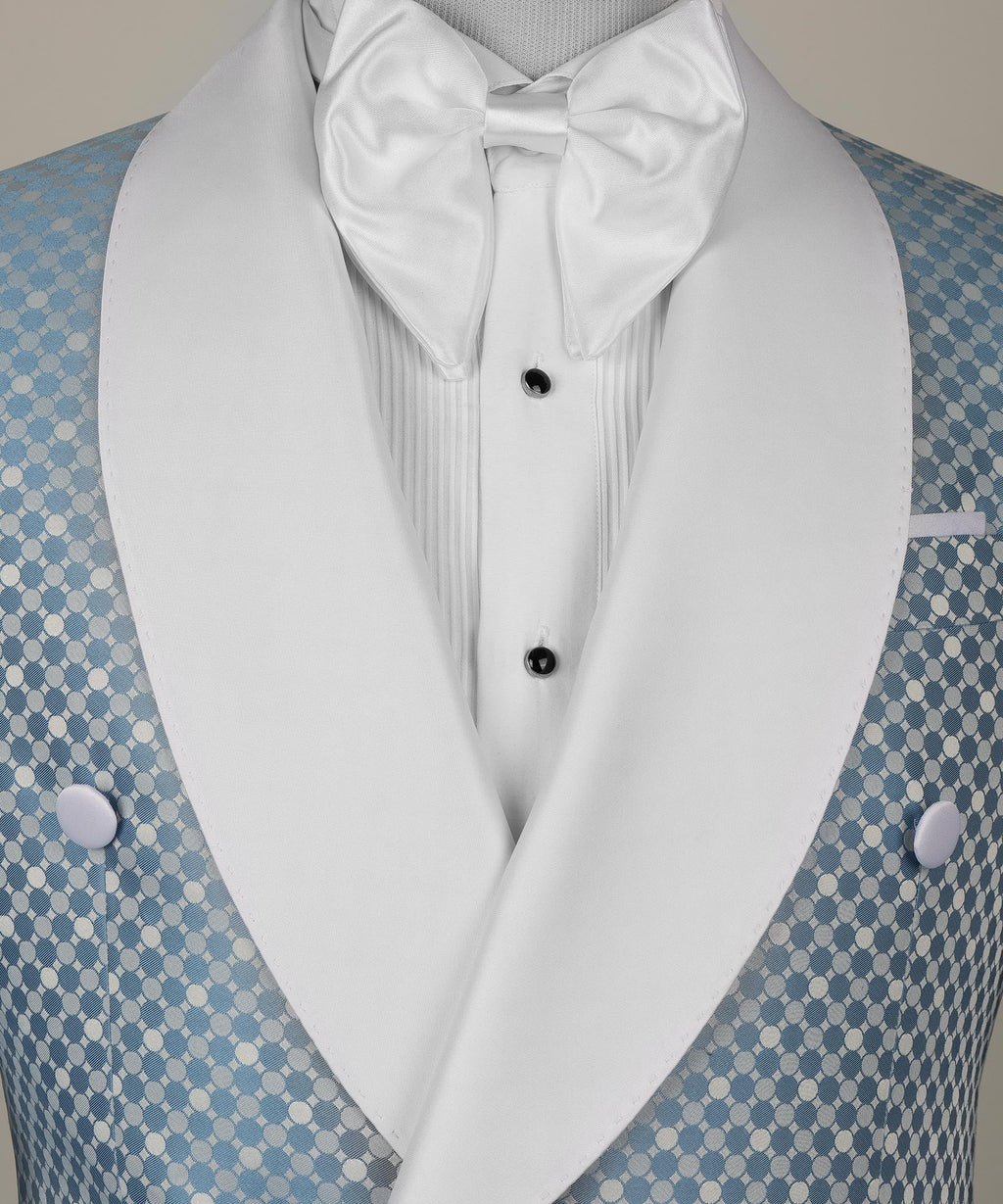Blue Pin-Dot Patterned Double-Breasted Tuxedo