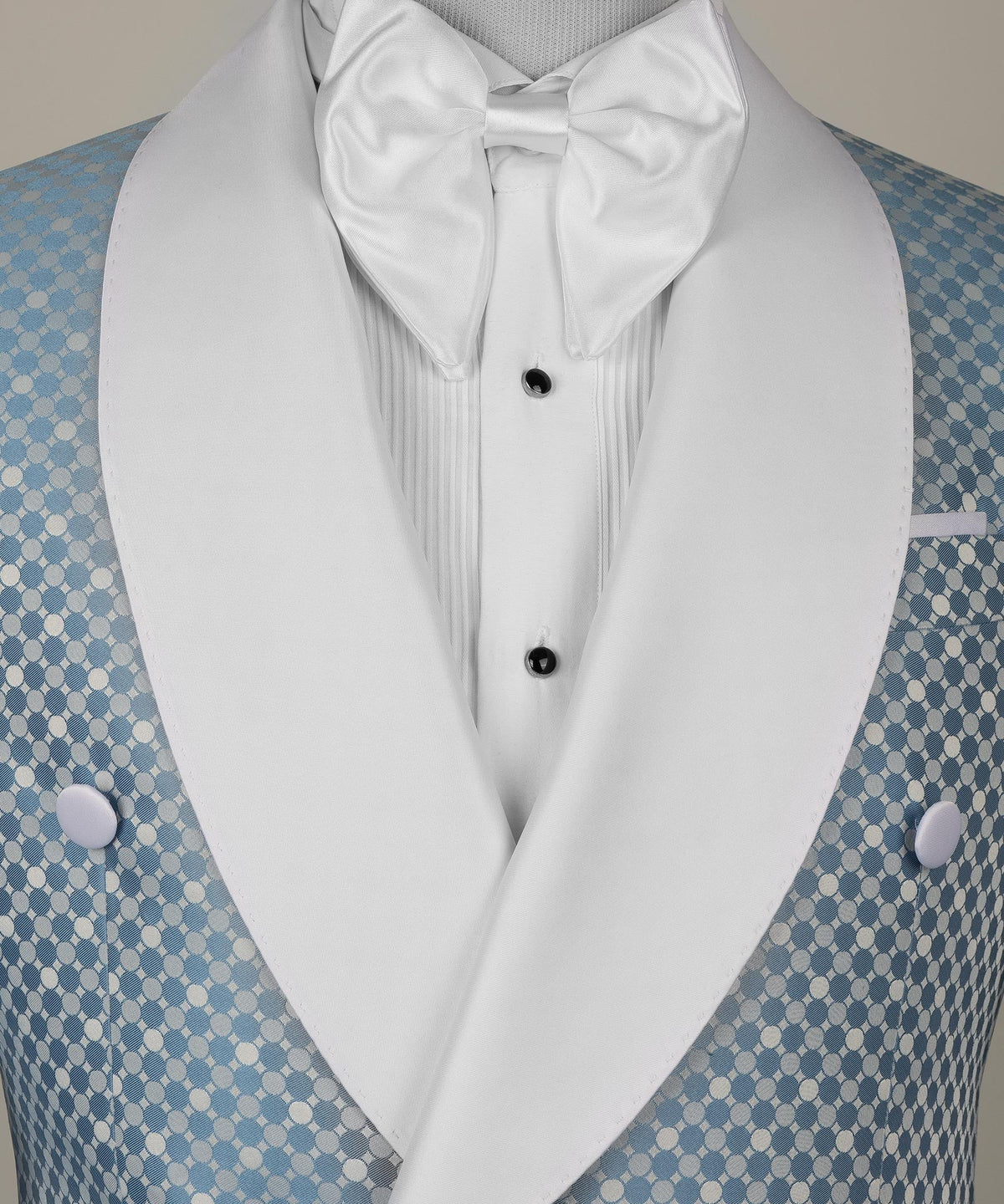 Blue Pin-Dot Patterned Double-Breasted Tuxedo