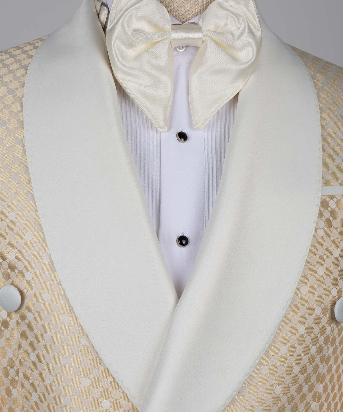 Cream Pin-Dot Patterned Double-Breasted Tuxedo