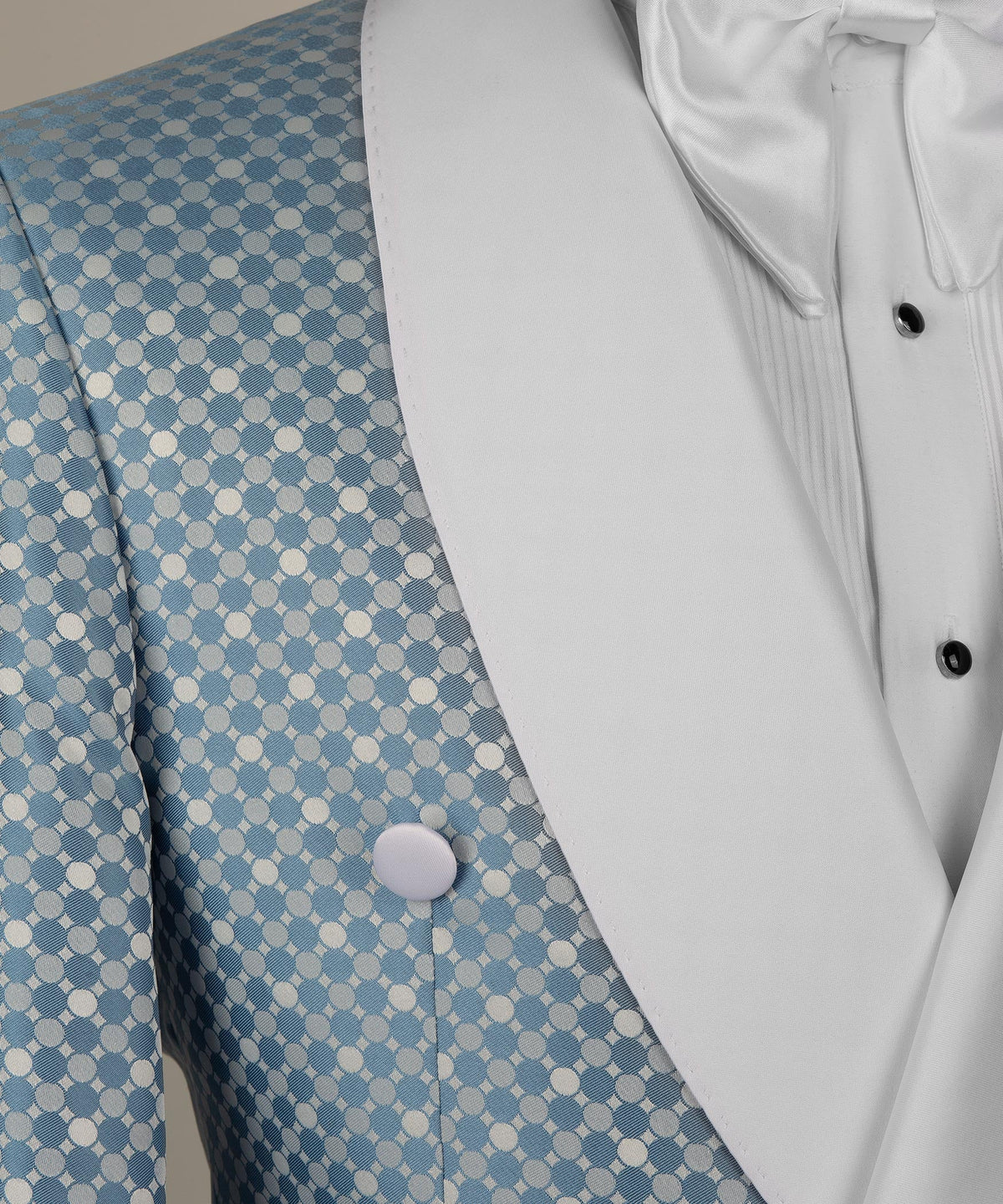 Blue Pin-Dot Patterned Double-Breasted Tuxedo