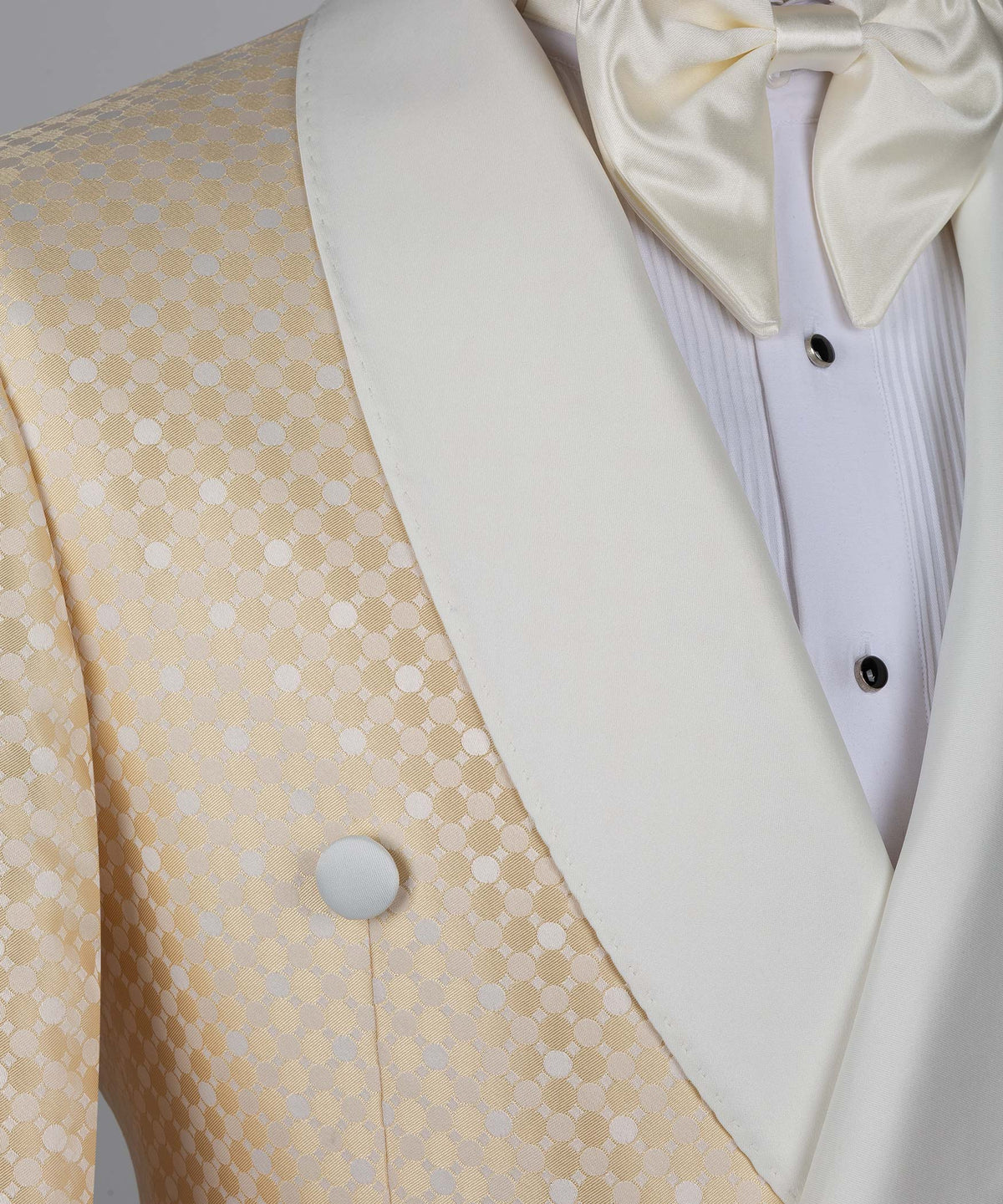 Cream Pin-Dot Patterned Double-Breasted Tuxedo