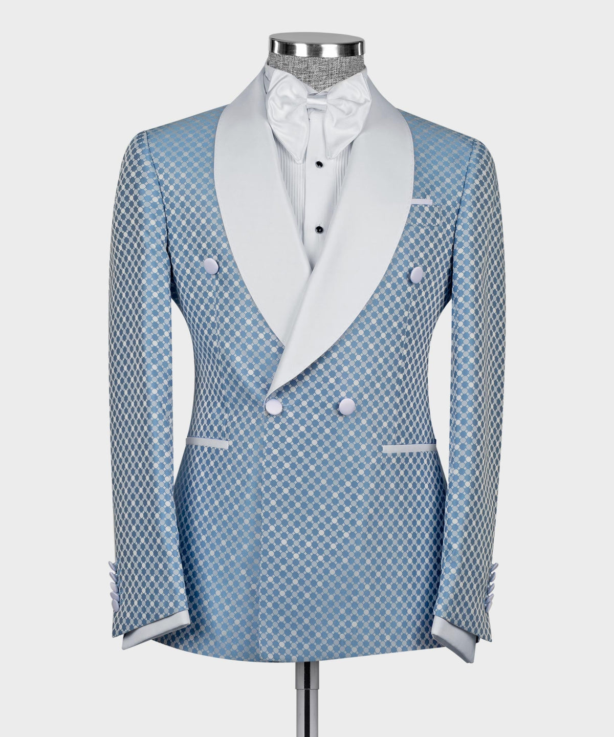 Blue Pin-Dot Patterned Double-Breasted Tuxedo