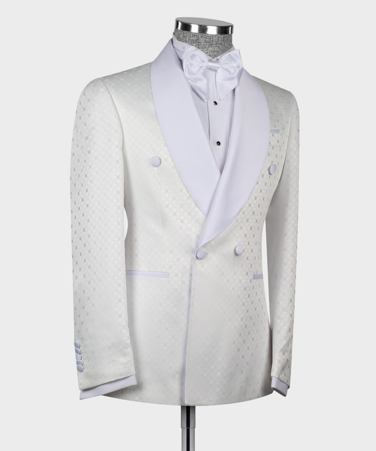 White Pin-Dot Patterned Double-Breasted Tuxedo