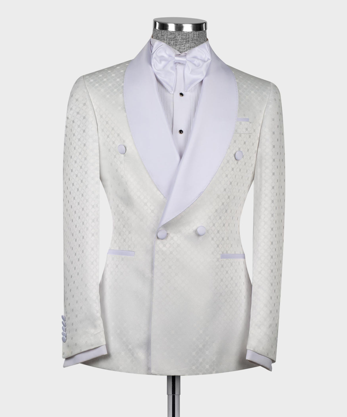 White Pin-Dot Patterned Double-Breasted Tuxedo