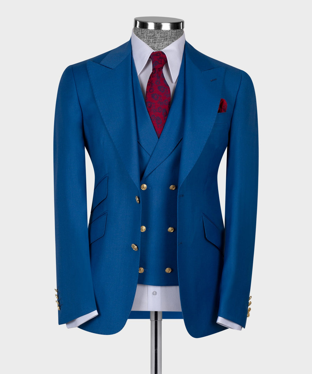 Blue Golden Button Business Classic Suit
