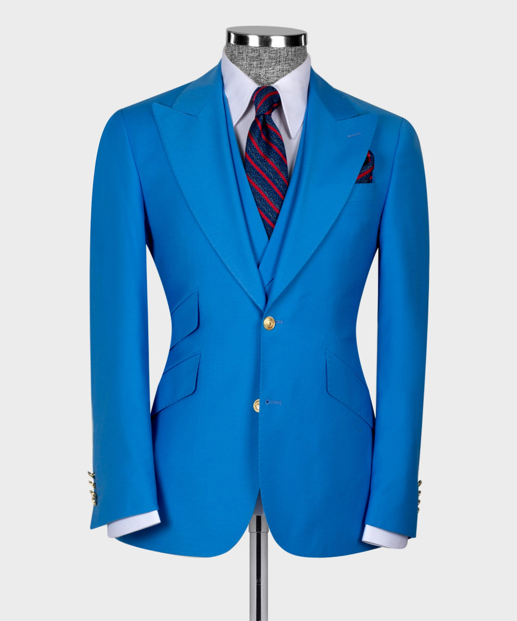 Light Blue Golden Button Business Classic Suit