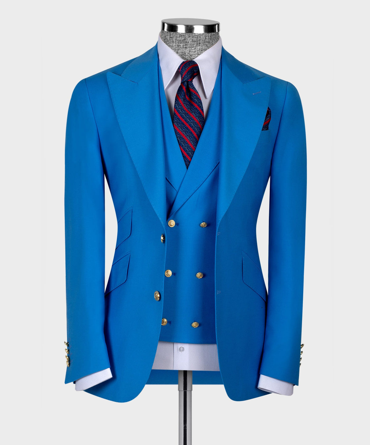 Light Blue Golden Button Business Classic Suit