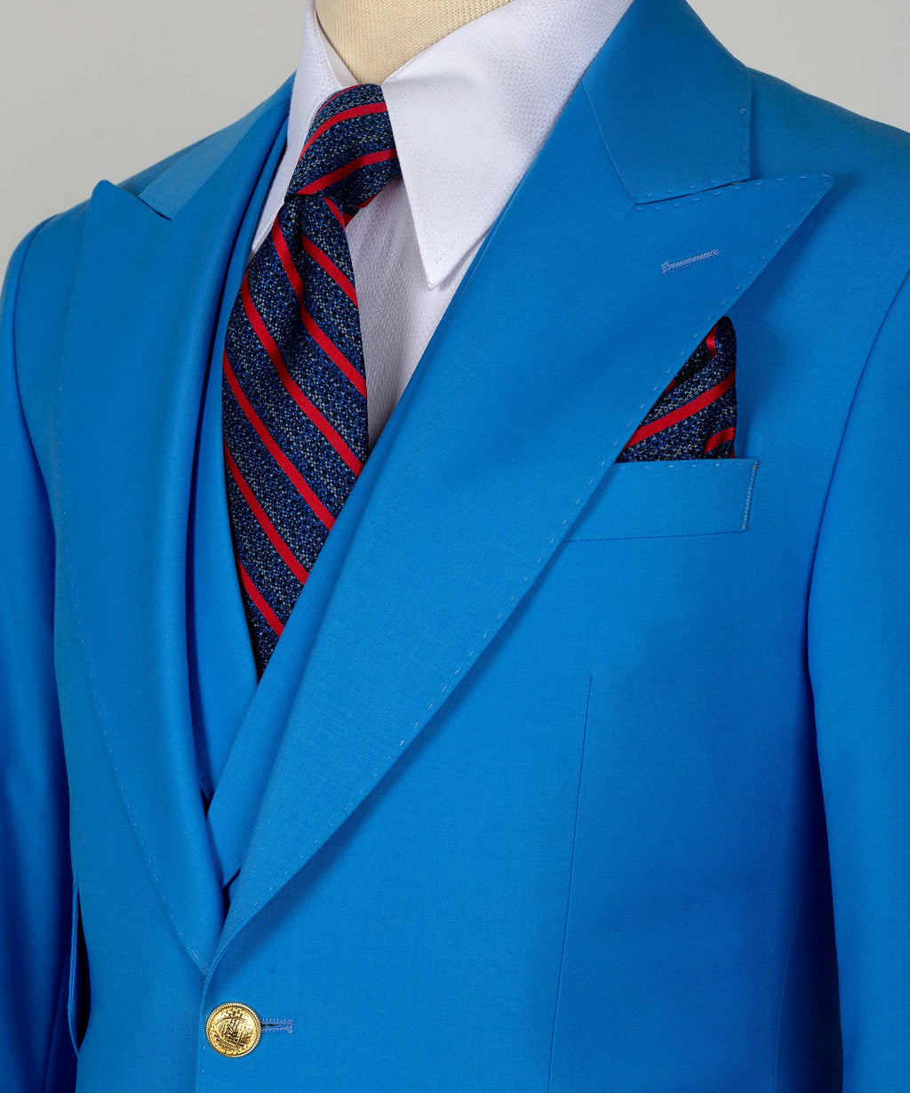 Light Blue Golden Button Business Classic Suit