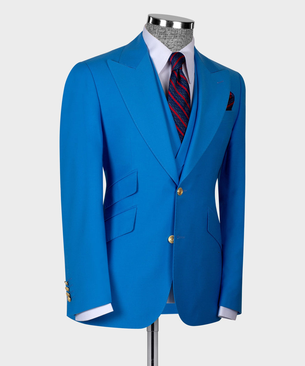 Light Blue Golden Button Business Classic Suit