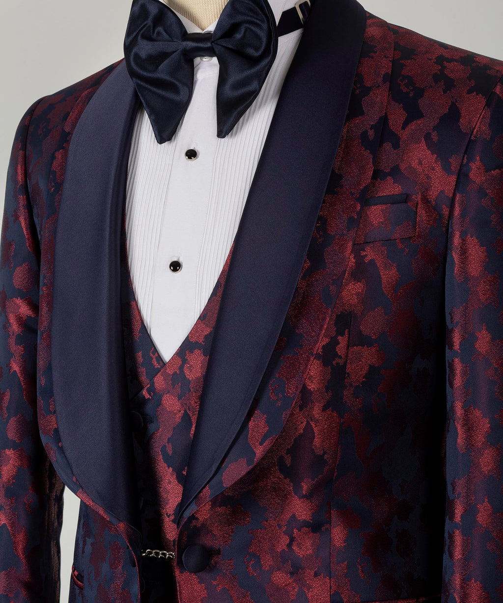 Dark Blue Double Lapel Burgundy Tuxedo