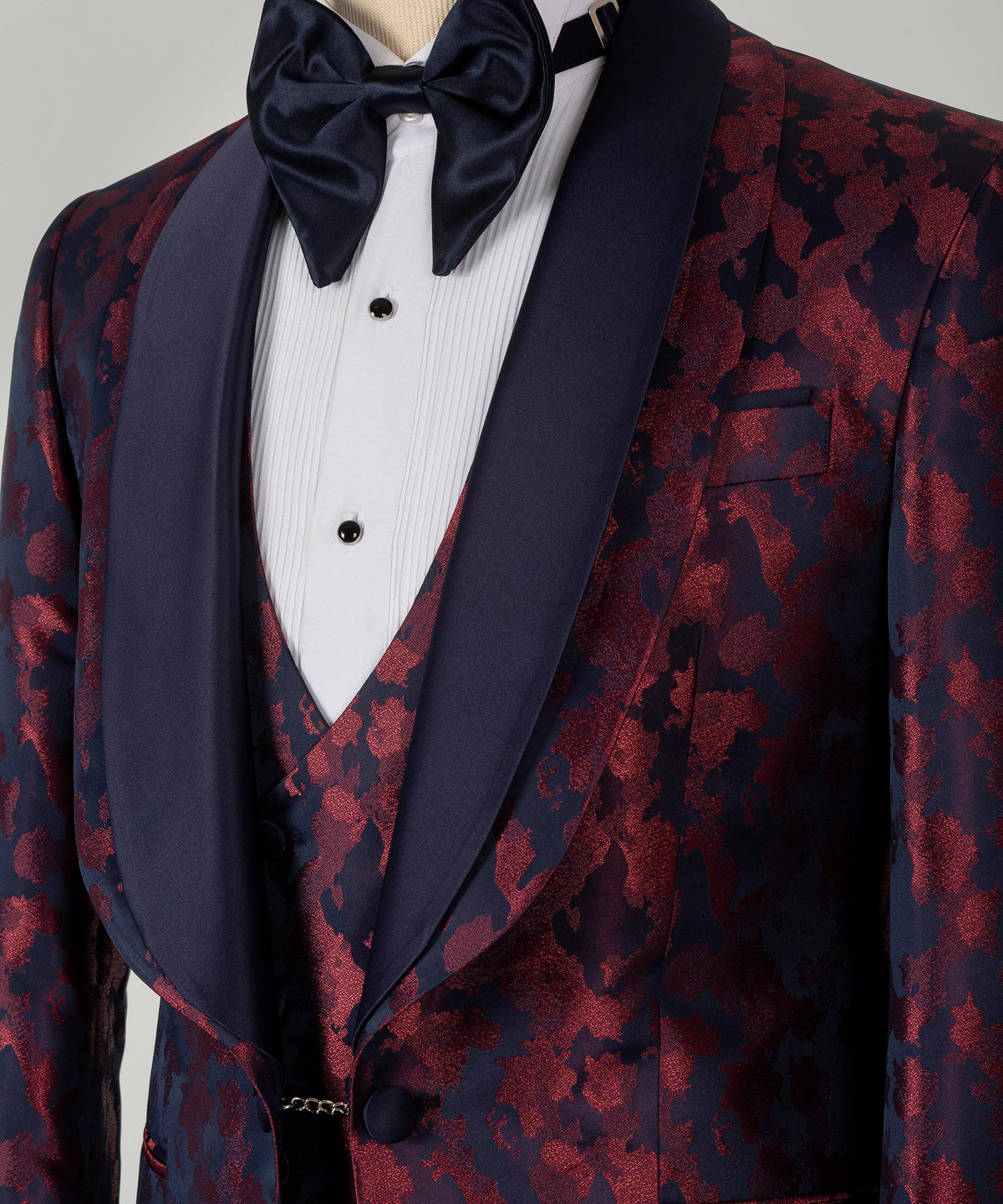 Dark Blue Double Lapel Burgundy Tuxedo