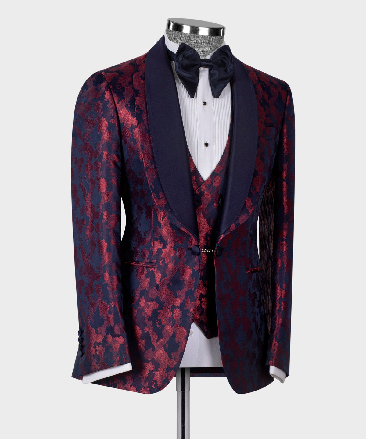 Dark Blue Double Lapel Burgundy Tuxedo
