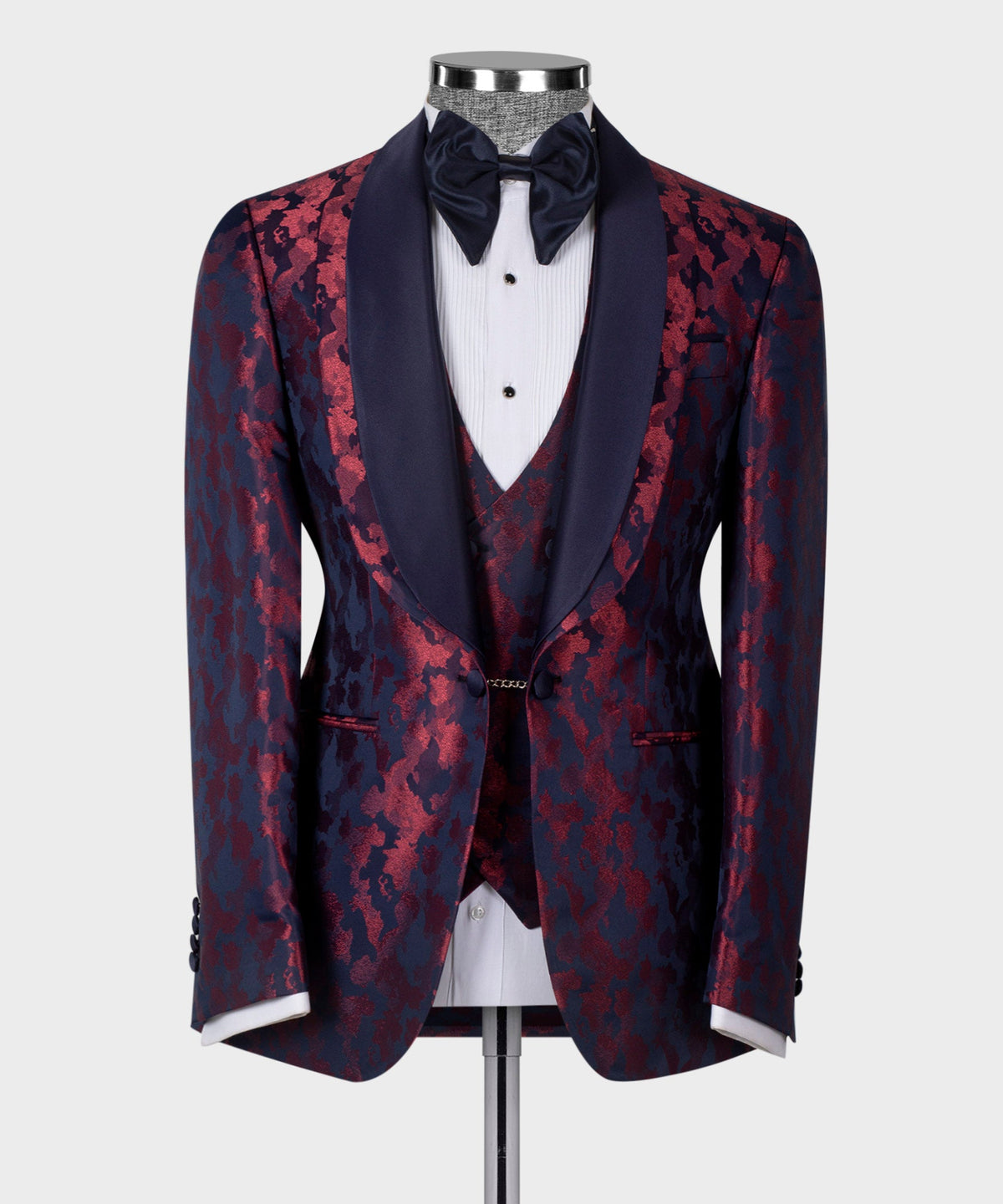 Dark Blue Double Lapel Burgundy Tuxedo