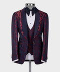 Dark Blue Double Lapel Burgundy Tuxedo