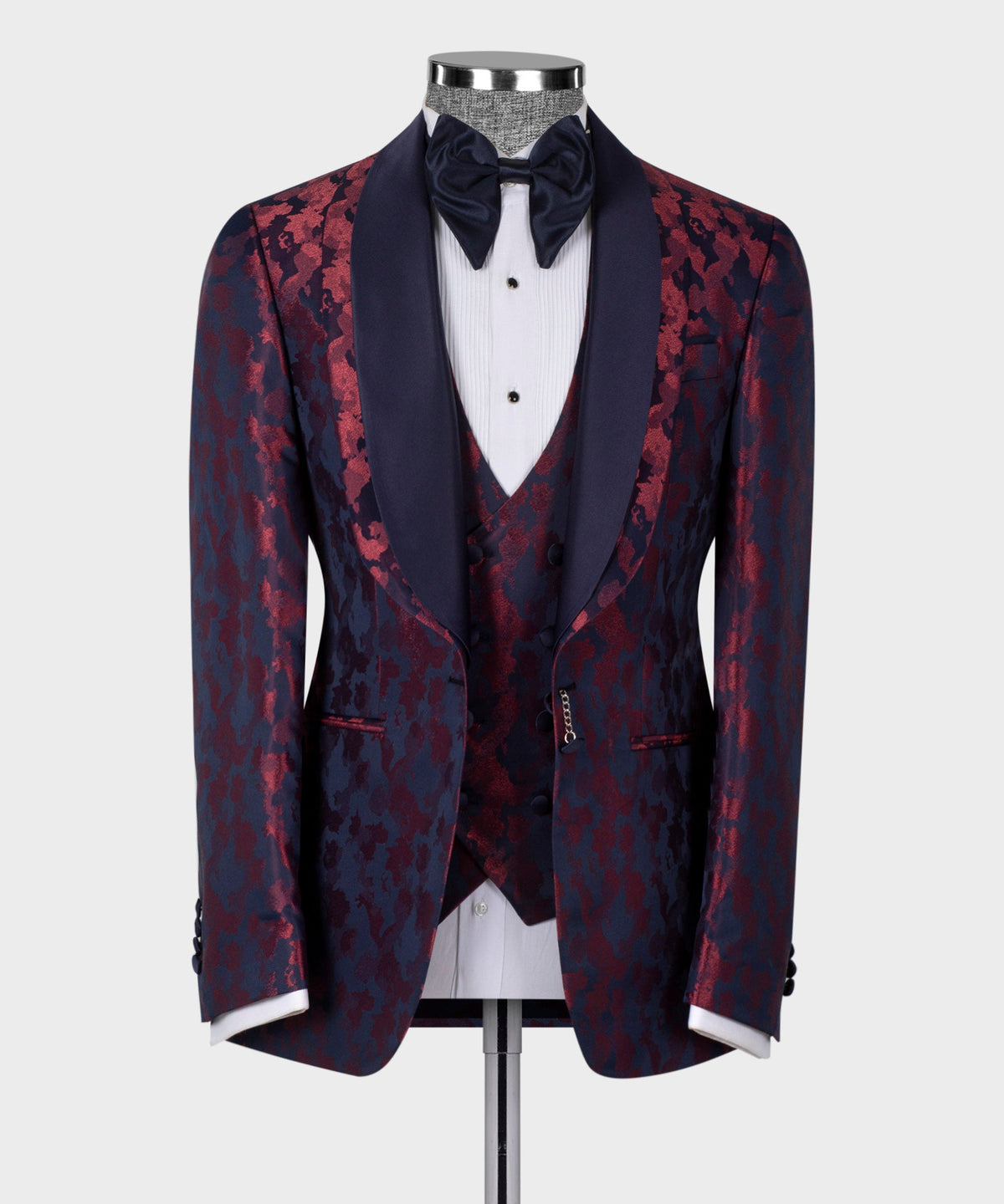 Dark Blue Double Lapel Burgundy Tuxedo