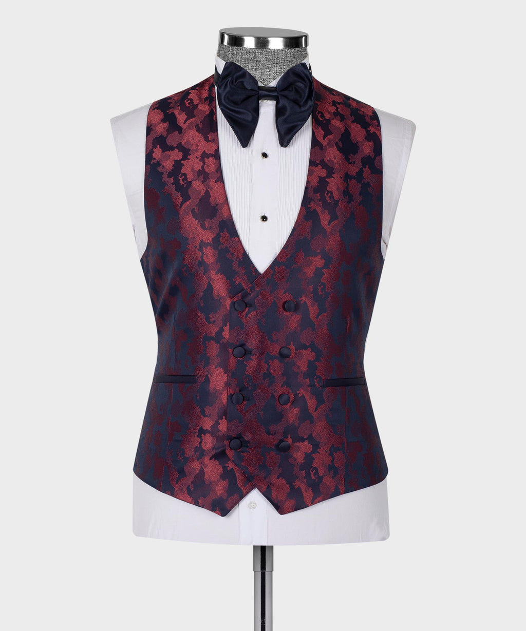 Dark Blue Double Lapel Burgundy Tuxedo