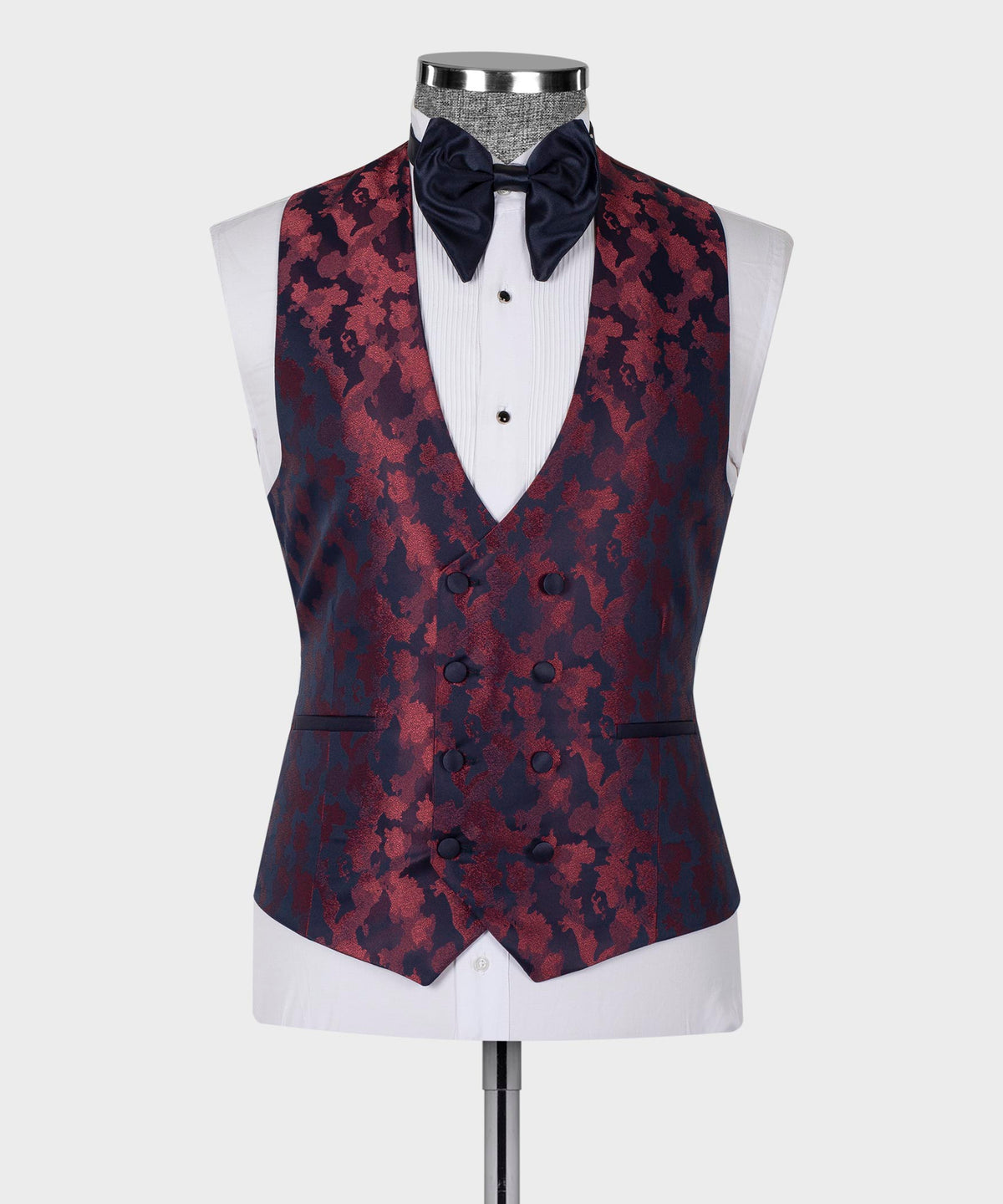 Dark Blue Double Lapel Burgundy Tuxedo
