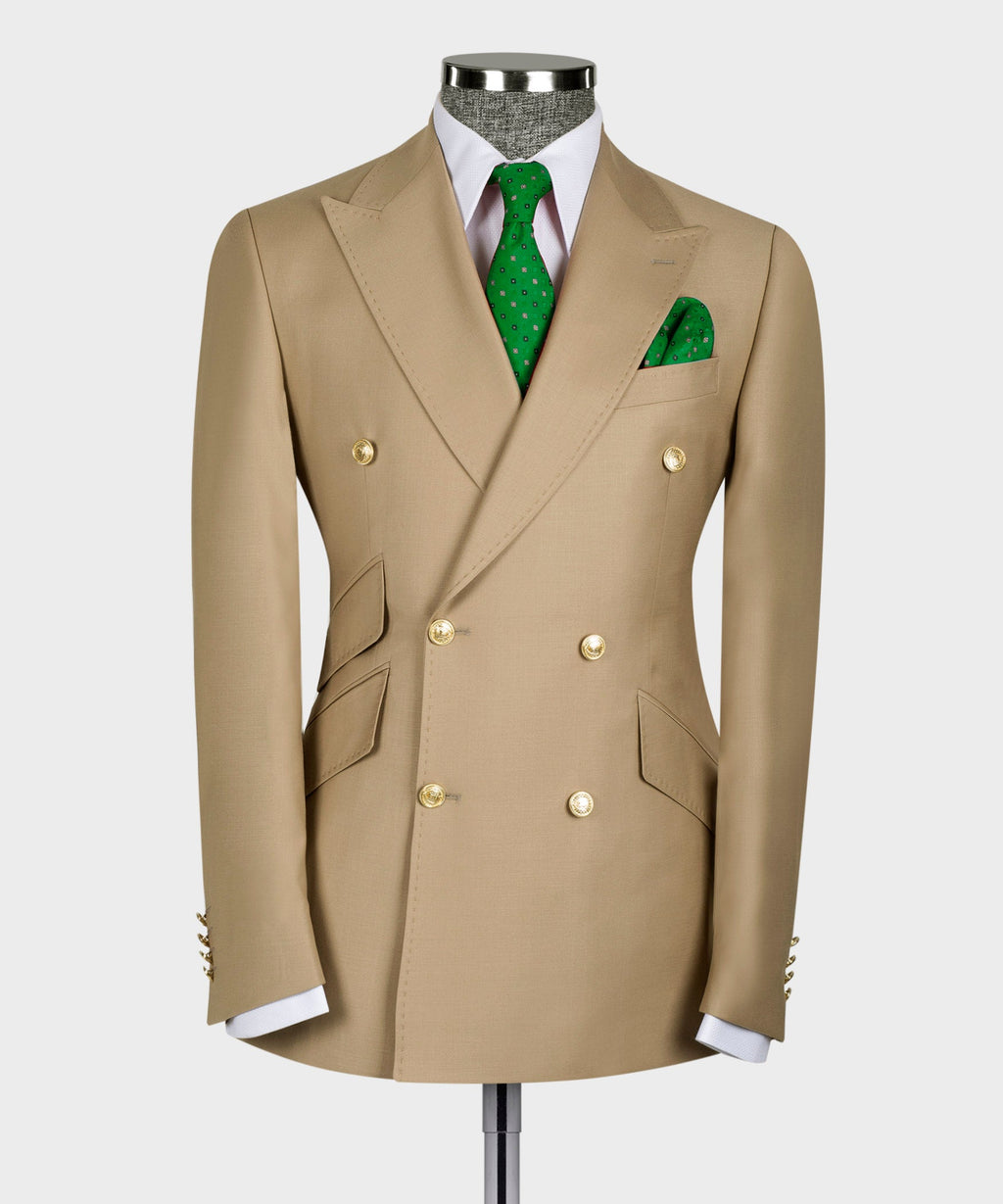 Gold Six Button Camel Double-Breasted Suit