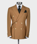 Gold Six Button Dark Camel Double-Breasted Suit