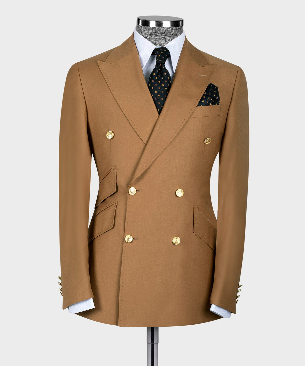 Gold Six Button Dark Camel Double-Breasted Suit