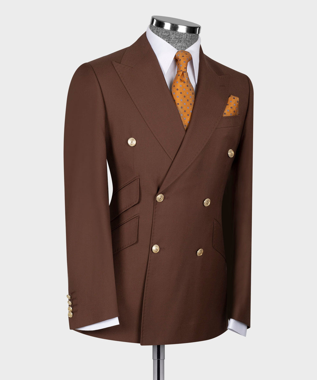 Gold Six Button Brown Double-Breasted Suit