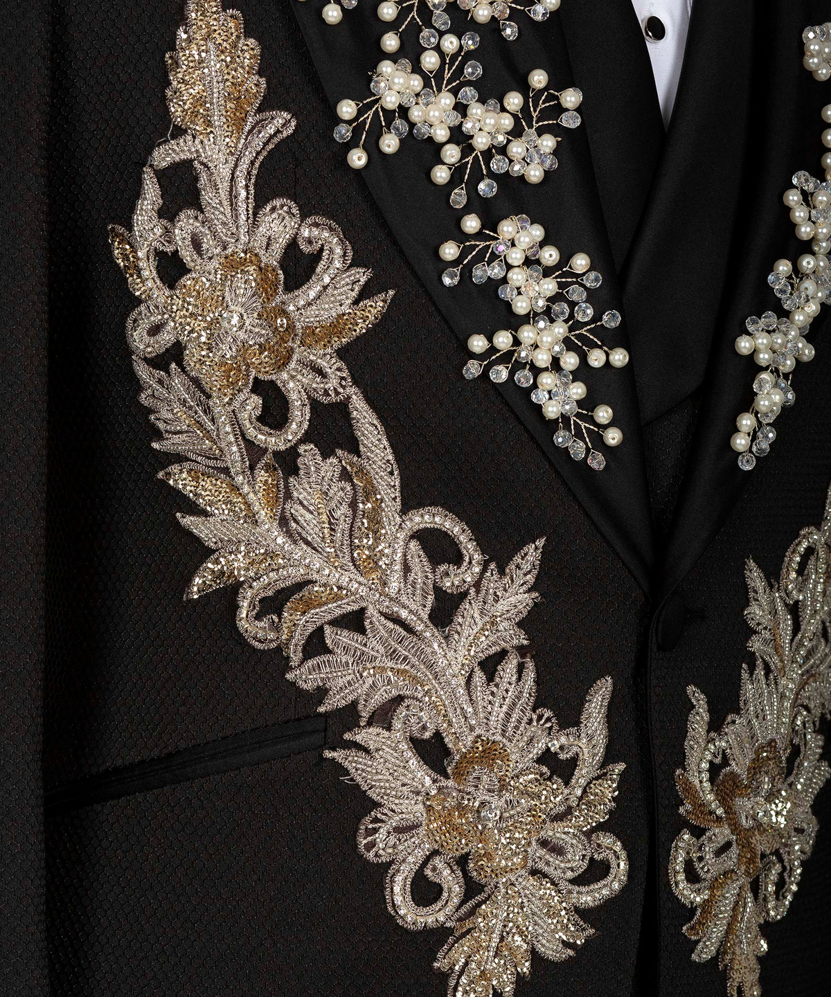 Black Crystal Stone-Embellished Statement Tuxedo