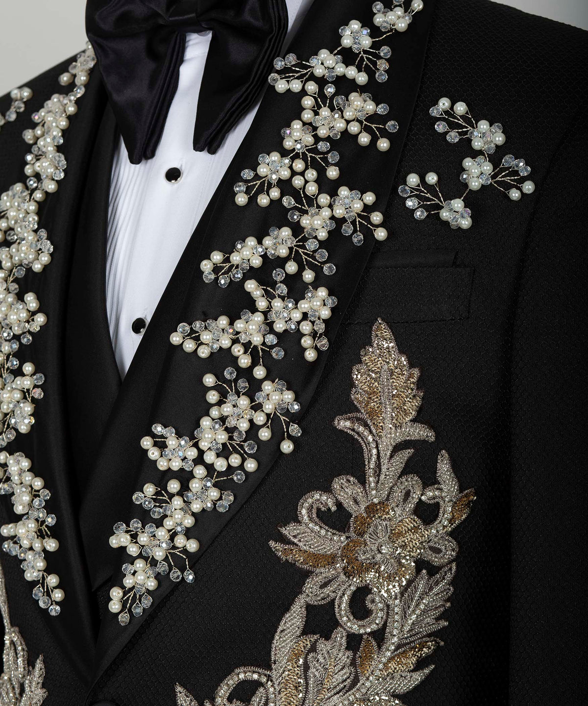 Black Crystal Stone-Embellished Statement Tuxedo