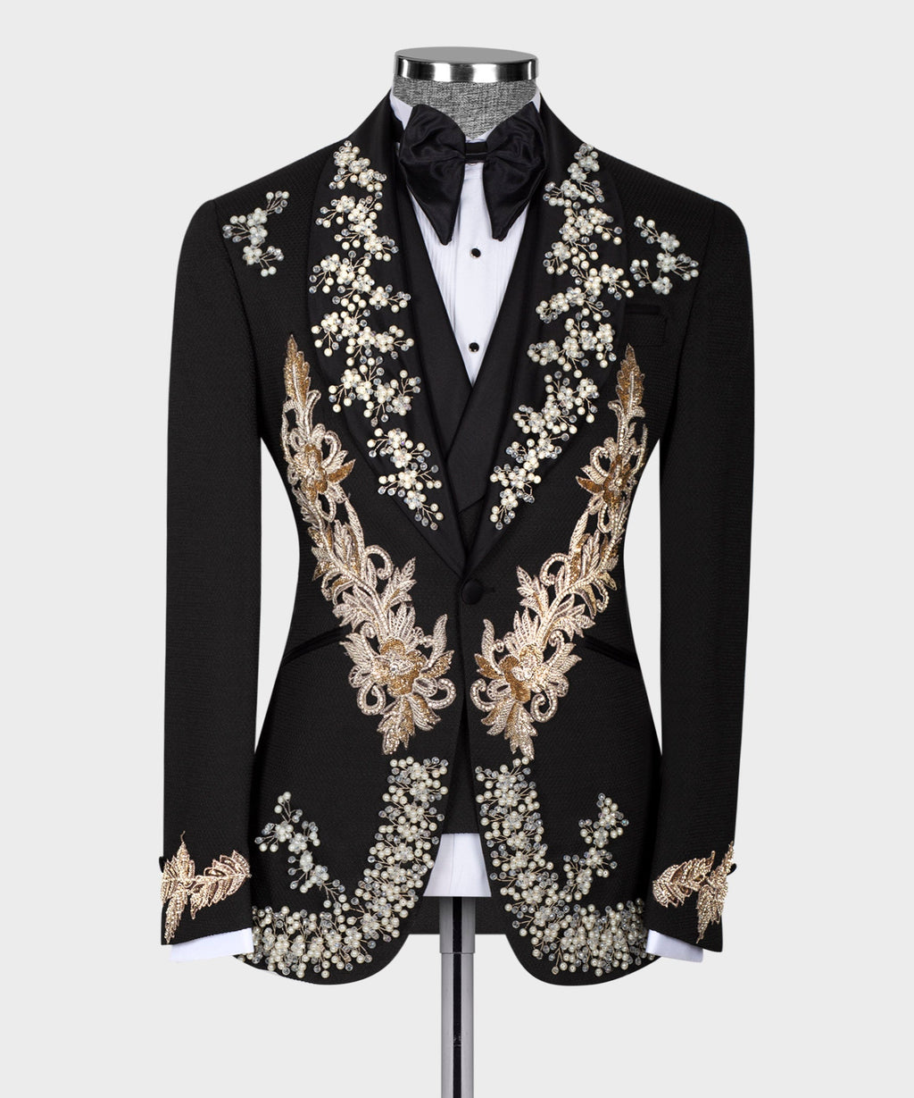 Black Crystal Stone-Embellished Statement Tuxedo