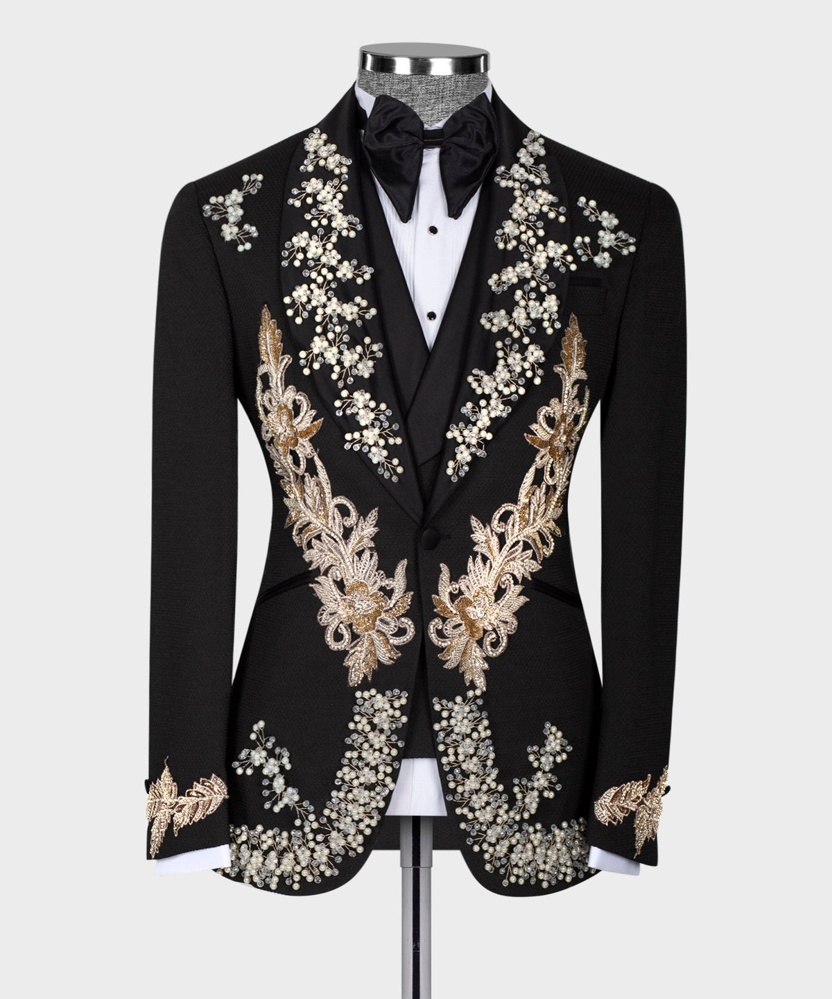 Black Crystal Stone-Embellished Statement Tuxedo