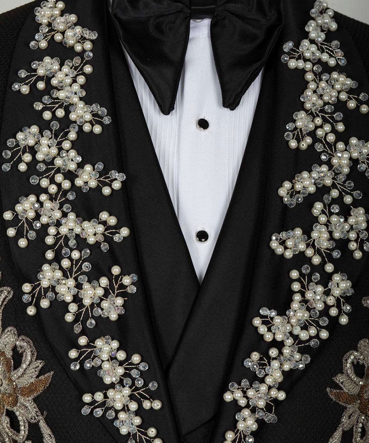 Black Crystal Stone-Embellished Statement Tuxedo