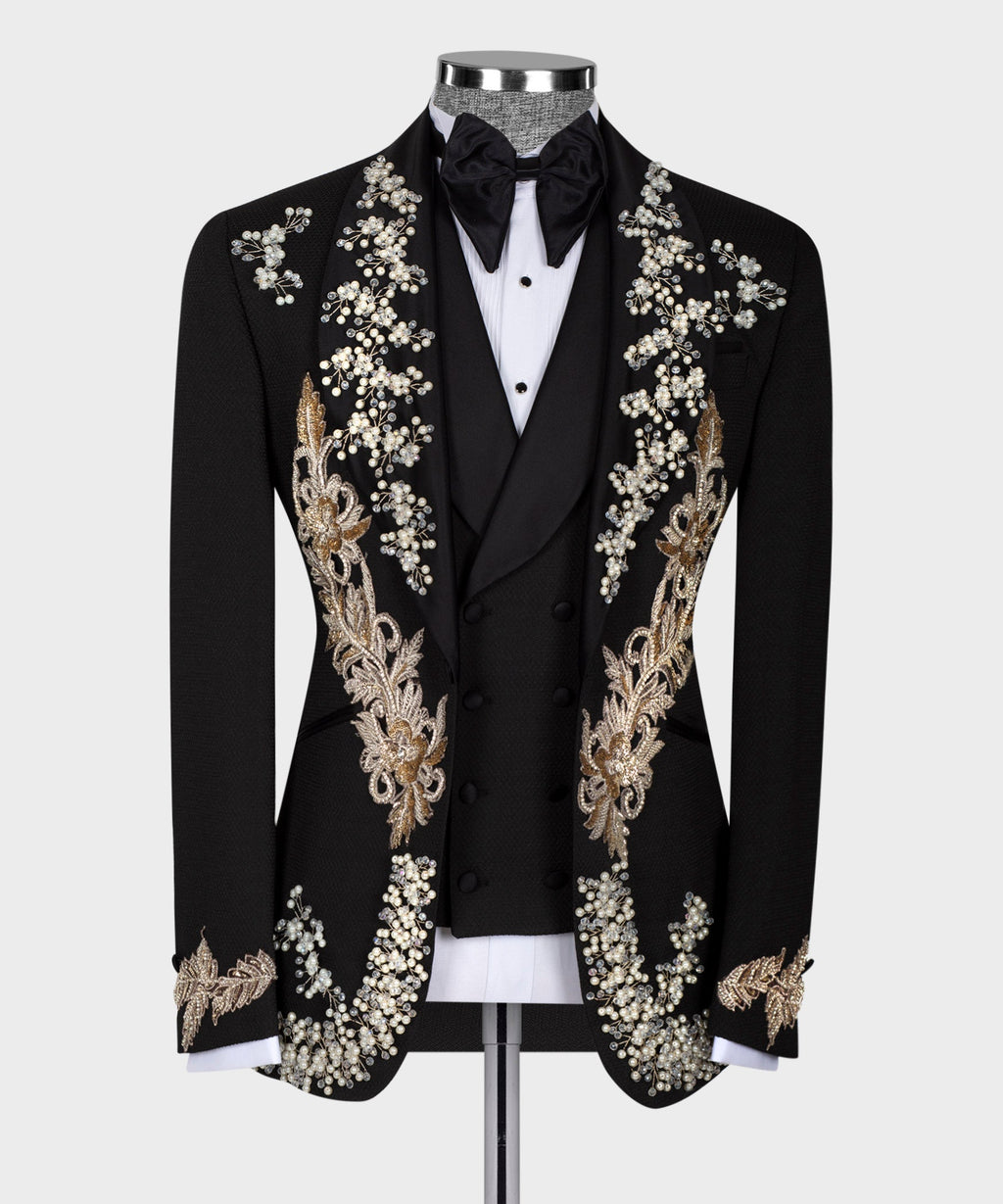 Black Crystal Stone-Embellished Statement Tuxedo