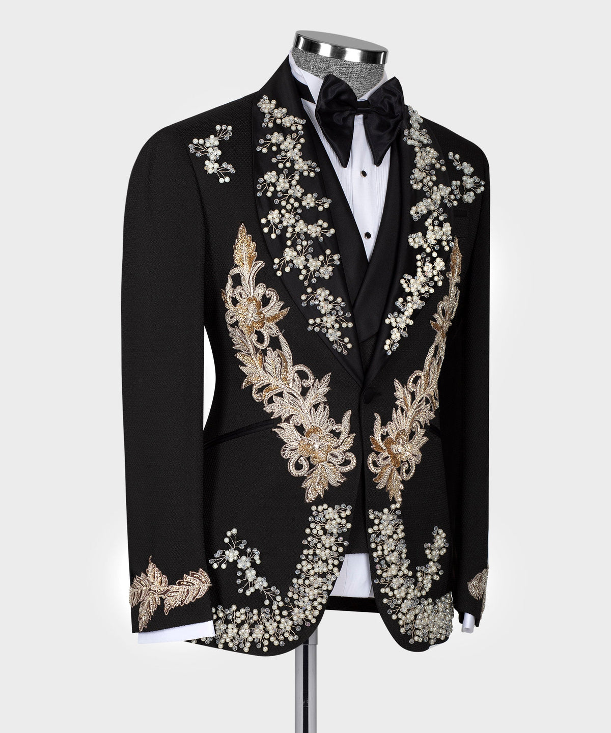 Black Crystal Stone-Embellished Statement Tuxedo
