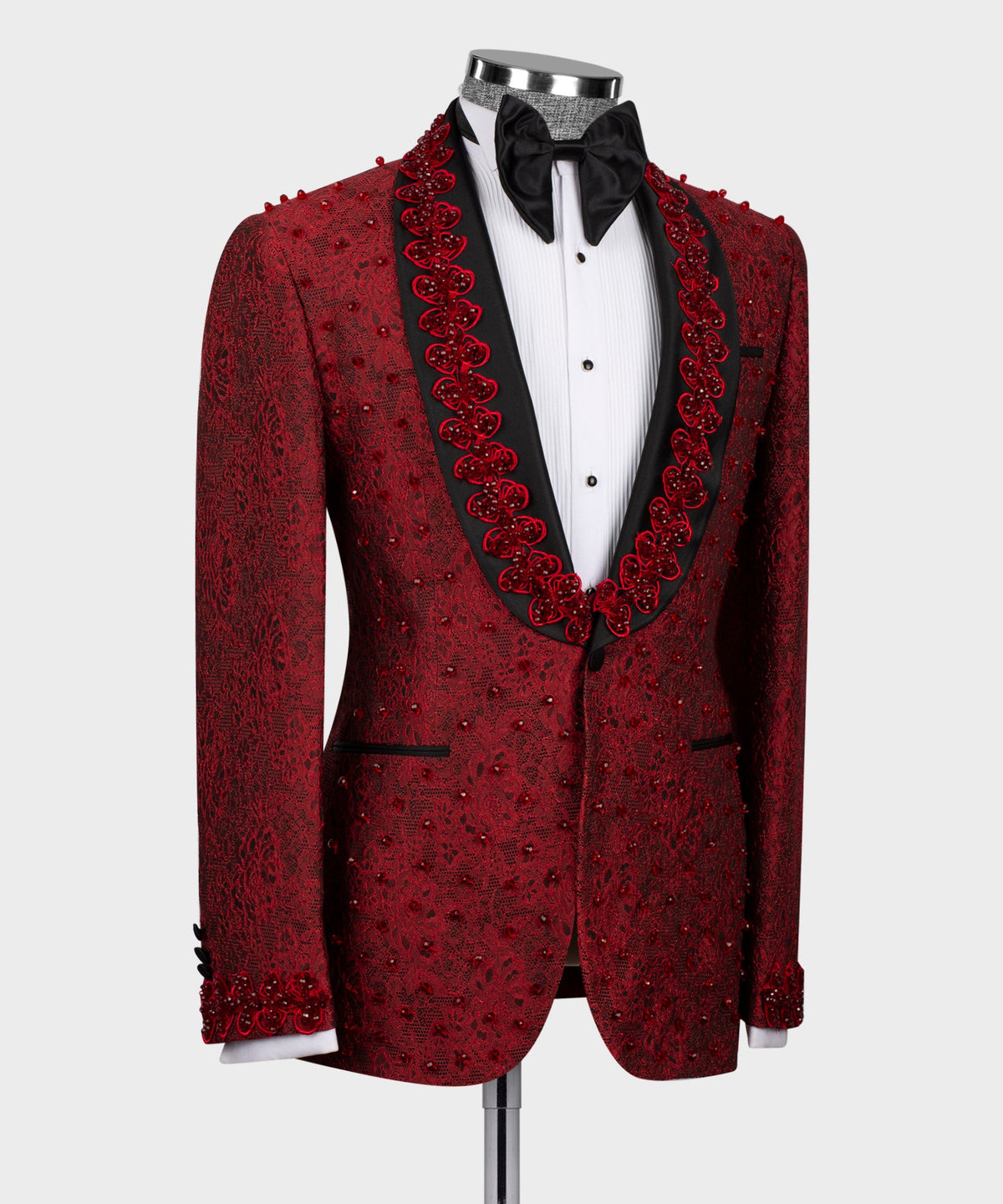 Red Stone-Embellished Tuxedo - Style 03
