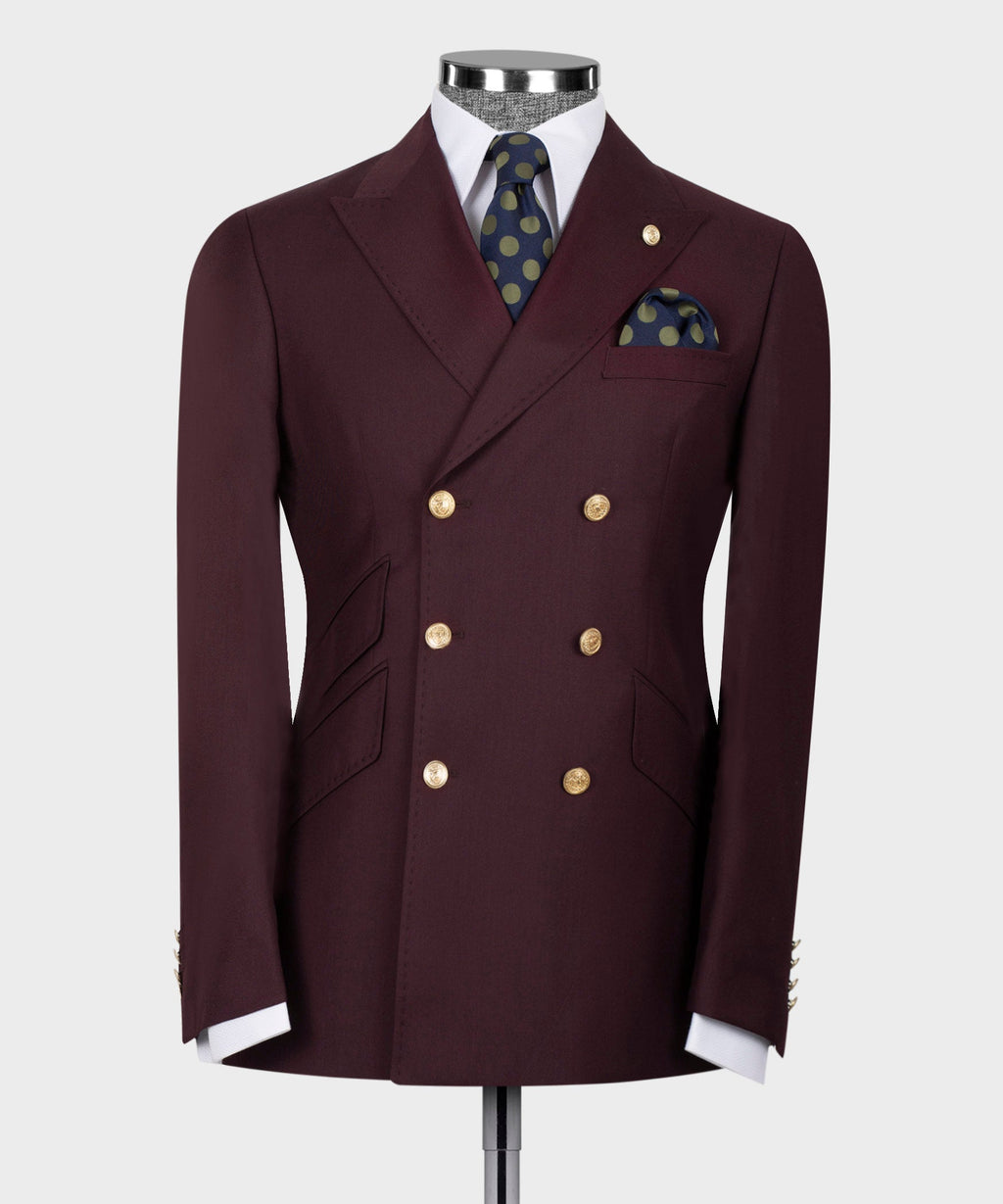 Burgundy Double-Breasted Suit - Style 05