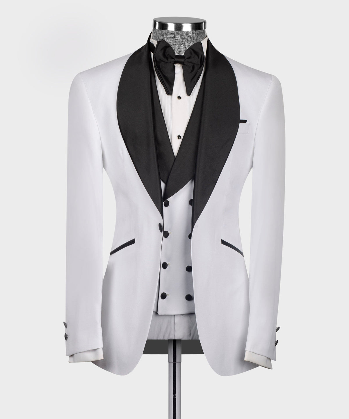 Black Satin-Lapel White Tuxedo - Style 02