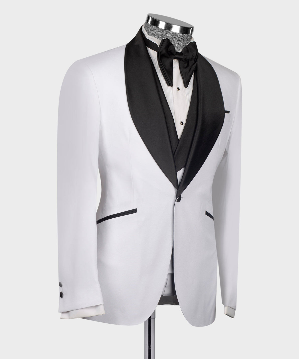 Black Satin-Lapel White Tuxedo - Style 02
