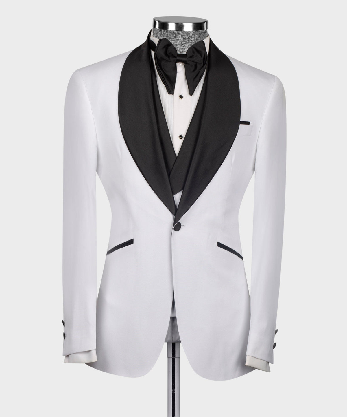 Black Satin-Lapel White Tuxedo - Style 02
