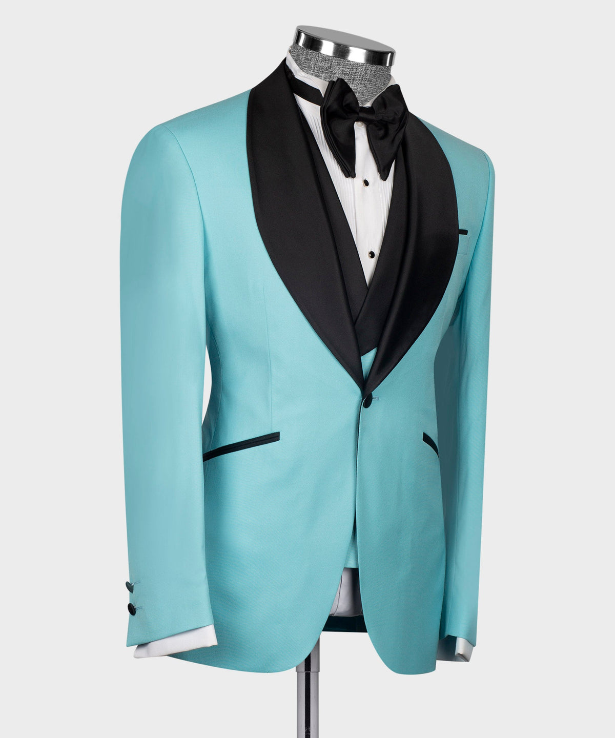 Black Satin-Lapel Light Blue Tuxedo