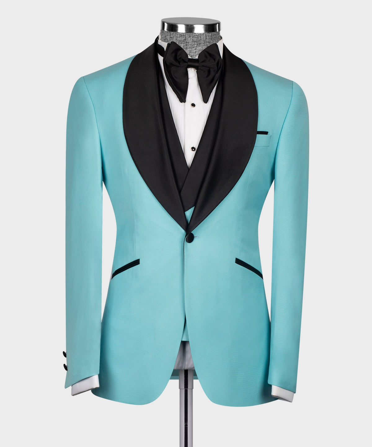 Black Satin-Lapel Light Blue Tuxedo